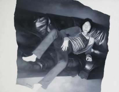 何森 1999年作 斜躺在沙发上的女孩150 by 192 cm